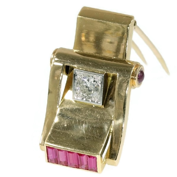 Art Retro diamond gold pin ruby from France